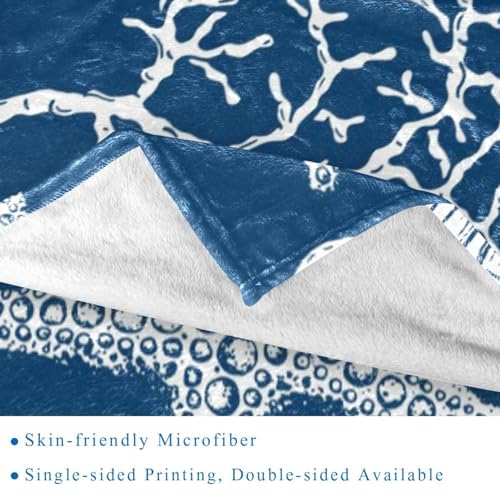 Couverture microfibre légère et thermorégulatrice motif corail bleu