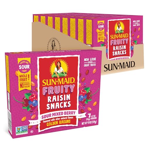 Image of Sun-Maid Sour Mixed Berry Fruity Raisin Snacks - (56 Pack) 0.7 oz Pouches - Sour Mixed Berry Raisins - Dried Fruit Snack for Lunches and Snacks