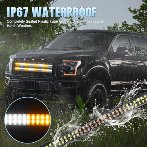 Image of Nilight 2PCS 24 inch Truck Grille Strobe Lights Strip 384 LED Emergency Light Amber White Flexible Side Flashing Warning Caution Safety Waterproof Lighting Kit for Trucks Tow Plow Construction Vehicle
