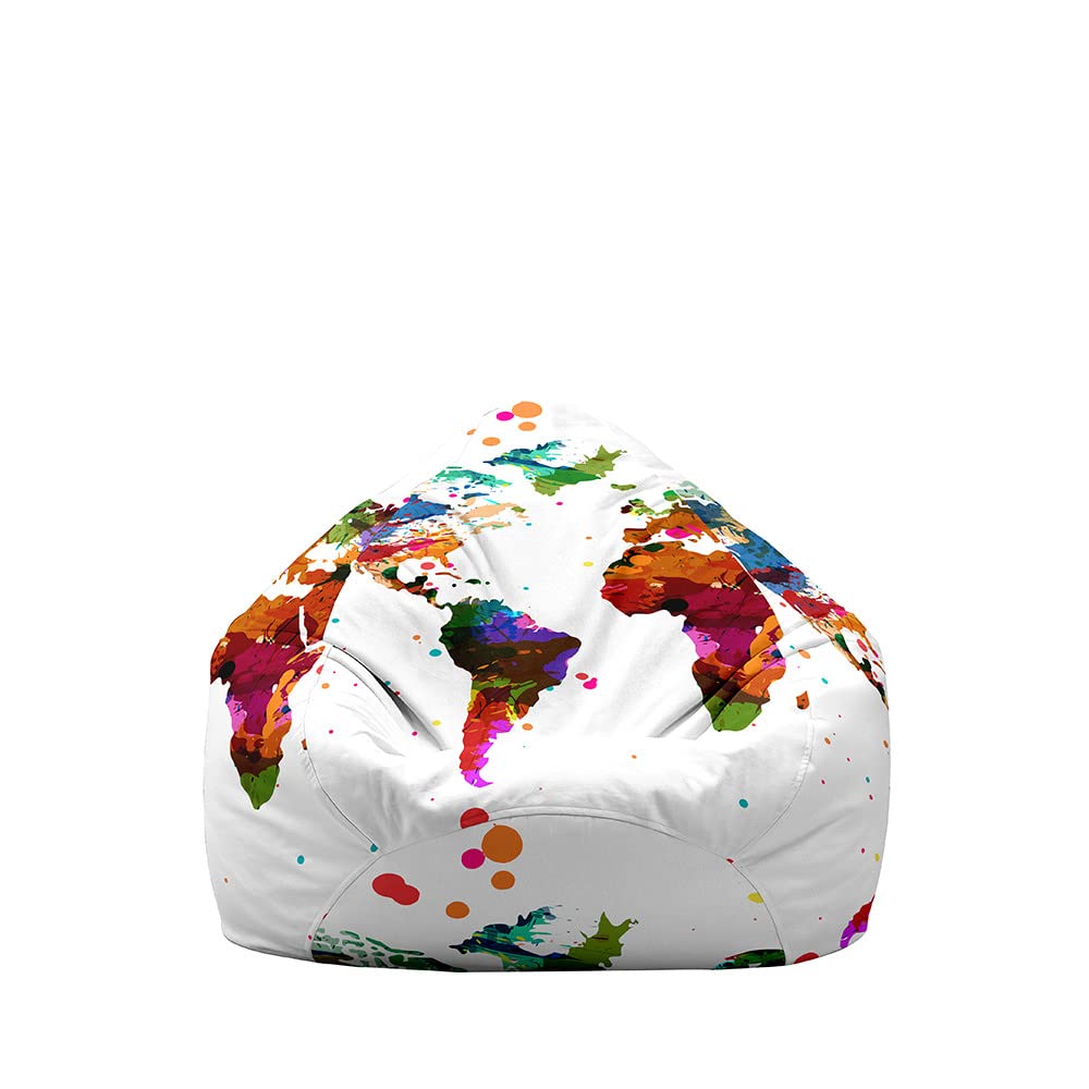 Bean Bag Covers Without Filling, World Printed Ultra Soft Cotton Linen Large Bean Bag Chair Sofa Cover for Kids and Adult, Stuffed Toys Storage Organizer (90x110cm,graffiti)