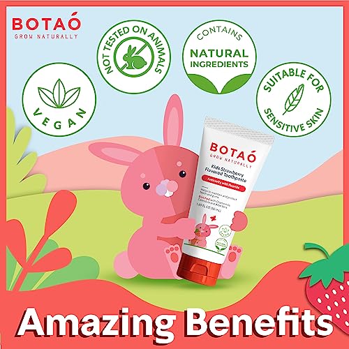 Botao Kids Natural Strawberry Flavored Anticavity Fluoride Toothpaste Maximum Cavity Protection Cleans Children’S Teeth Protects Gums Chamomile Aloe Vera Calendula Xylitol For Ages 2 And Up thumb #7