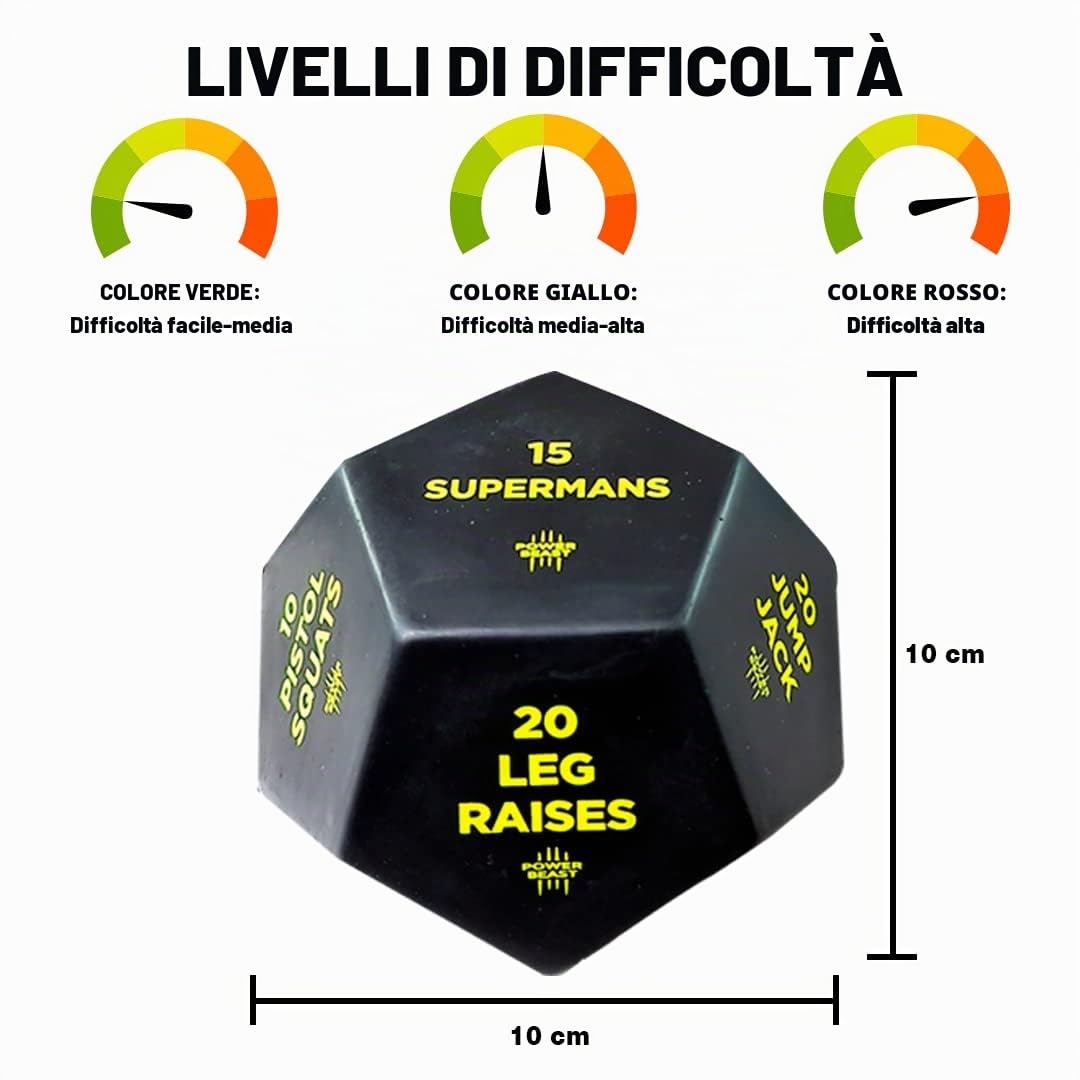 Dadi Cross Training Power Beast | Tape Cross Training, Guanti Paracalli. Accessori Fitness, Scatola. 3 Dadi + sacchetto + istruzioni. Dimensione dadi 10 cm.