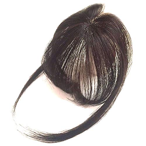 Natural Real Human Hair Bangs Thin Neat Air Bangs Hair Extensions Clip in Fringe Front Hairpiece with Temples Natural Black