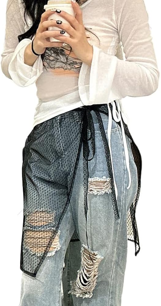 スカート Pasterip sheer middle layeringskirt Women Lace Skirt Y2k Skirt Coverup Skirt See Through Lace