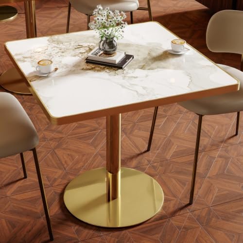 Image of AliSefaiy31.5''Square Dining Table,Square Pedestal Table,Marble BistroTable | 1.2 inch Marble Tabletop, Heat Resistant /Scratch Resistant /Easy Clean /Dining Room /Restaurants /Small Spaces /Marble Gray
