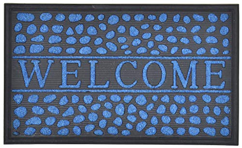 Casa Service Vienna Paillasson rectangulaire 45 x 75 cm en caoutchouc pour intérieur et extérieur, résistant et de qualité, antidérapant avec bouclier en caoutchouc et dessins incrustés (bleu marine) Cover