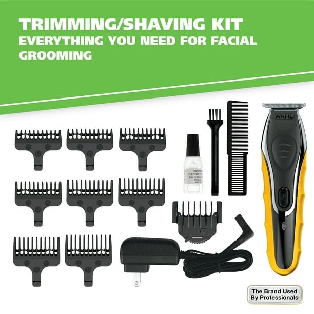 Wet/Dry Rechargeable Lithium Ion Trimmer for Men, Black/Yellow, 9899, with 8 Individual Guide Combs, Extreme Precision Blade