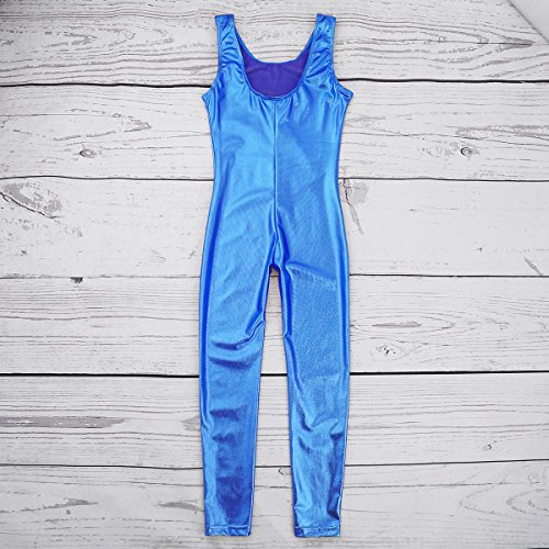 Yeahdor Kids Girls' Shiny Metallic Leotard Gymnastics Ballet Dance Tank Top Unitard Sleeveless Full Bodysuit Dancewear Blue 7-8 #TOP6