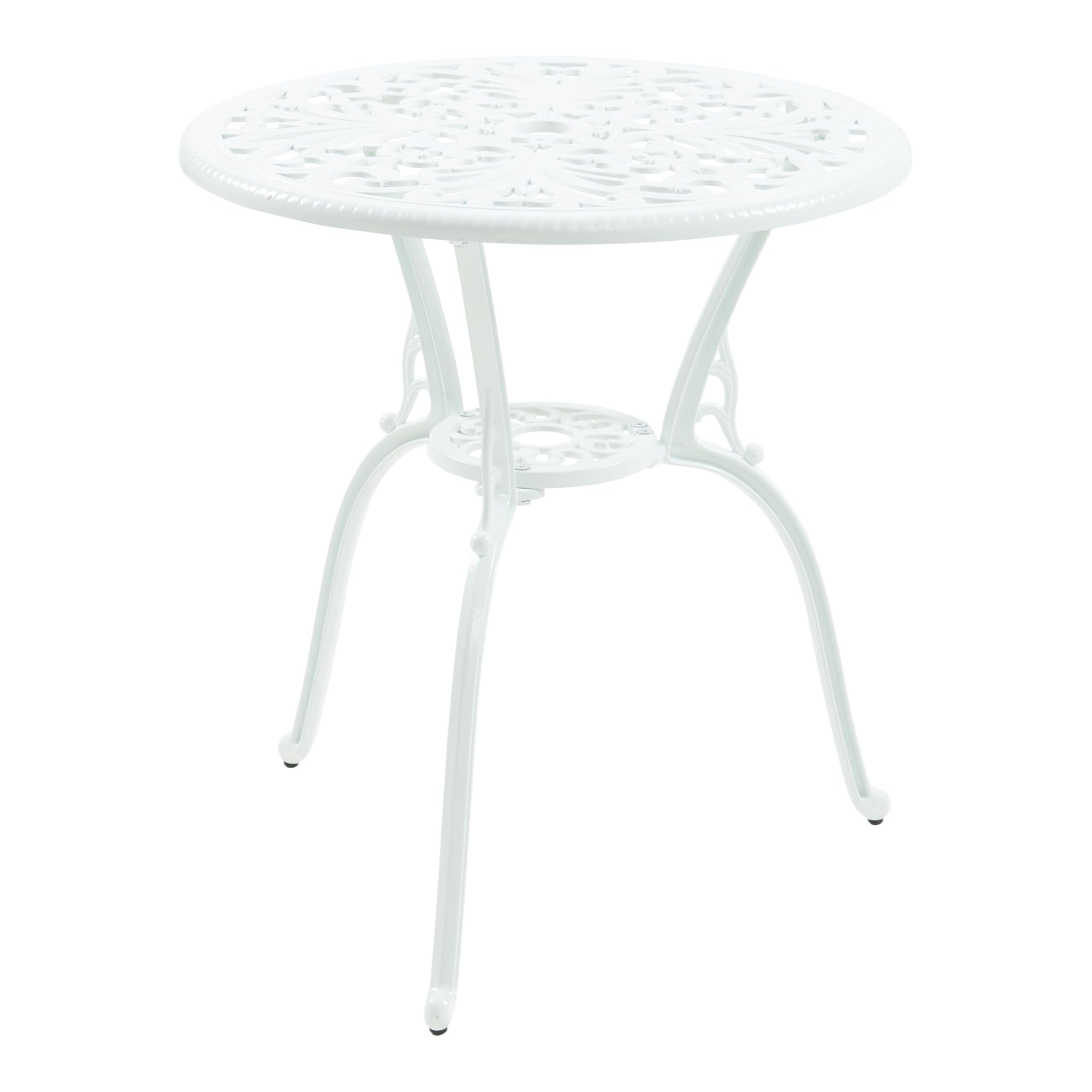 casa.pro Set Bistrot da Giardino Tavolo con Piano Rotondo e 2 Sedie con Schienale in Alluminio Pressofuso con Motivo Floreale per Terrazzo Balcone Caffetteria - Bianco