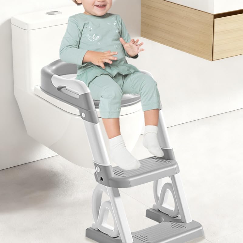Toilettensitz für Kinder, WC-Sitz mit Reduzierer, Spritzer, geeignet in V-Form, U-Form, Toilettenadapter für Kinder, faltbar, PVC (grau)