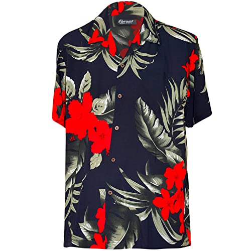 Favant Hawaiian Shirts - Floral Comfortable Premium Material Vibrant Hawaiian Beach Shirt for Men. Lightweight Soft Fabric Mens Hawaiian Shirts That Dries Quickly & Great Gift (Black Red, 2XL)
