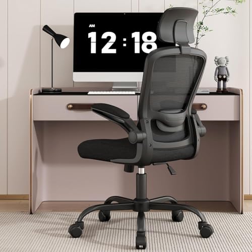 Upgrade Ergonomic Desk Chair for Long Hours Sitting – Back & Neck Pain Relief, Adjustable Lumbar Support & Headrest, High-Density Foam Seat, Ideal for Work & Home Office, Black