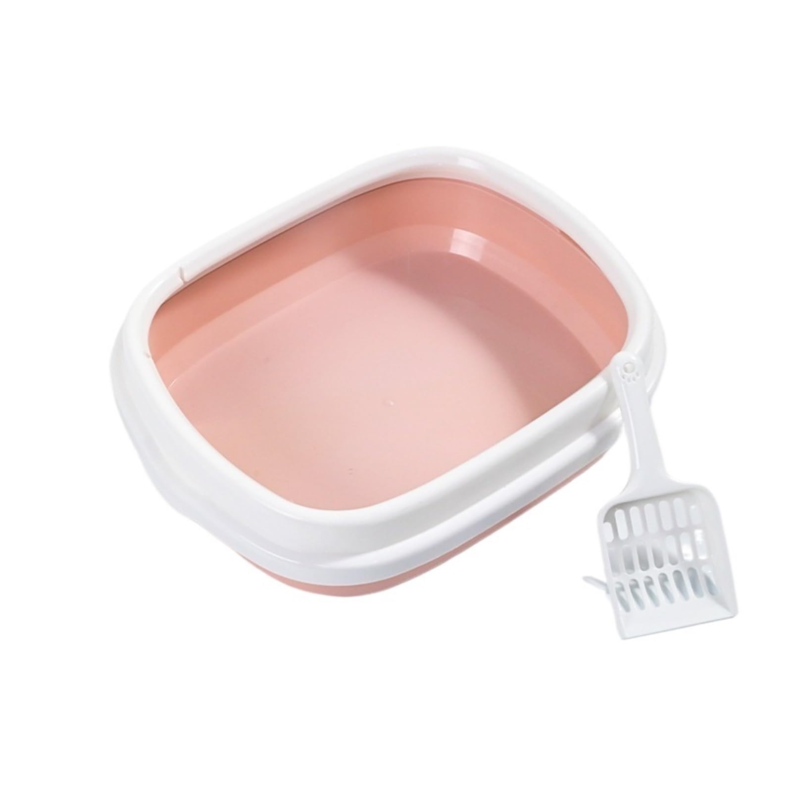 Lettiera per gatti aperta, resistente agli spruzzi, piccola lettiera per uso interno, lettiera per gatti con pala, facile da pulire (rosa)