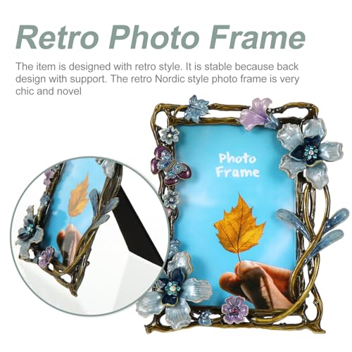 Cadre photo rétro en métal fleuri décoratif avec support bureau vintage stable - 7