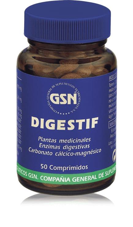 GSN | Digestif | Digestiones Saludables | Ayuda y Mejora la Digestión, Acidez, Hinchazón | Complemento Digestivo Natural | Con Plantas Medicinales, Dolomita Polvo y Enzimas Digestivas | 50 cápsulas
