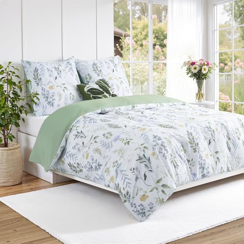 Duvetnova Blumen Bettwäsche 220x240 3teilig Frühling Sommer,Bettwäsche Grün Salbeigrün Aesthetic Superweiche… – Ansicht 5