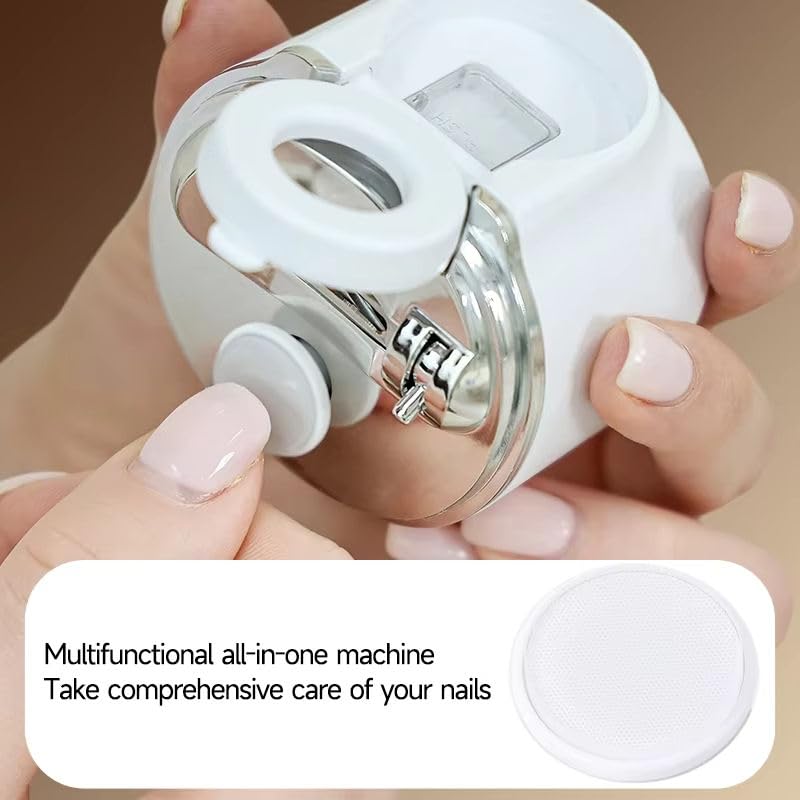 Image of 2-in-1 Electric Nail Clipper & Baby Nail Trimmer- USB Rechargeable with Magnifier, Dual-Blade Narrow Gap Design, 3-Speed Gears, LED Light & Storage Box | White