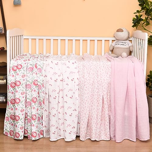 Image of david's kids 4 Pack Baby Muslin Swaddle Blankets, 100% Cotton and Ultra Soft Breathable Receiving Blanket Wrap for Girls, New Born Essentials, Large 47 x 47 inches, Floral Flowers /Pink
