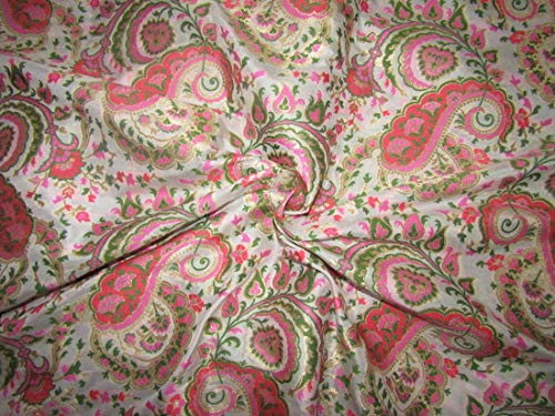 Brocart de soie ivoire ROBE DE MARIÉE tissu cachemire rose BRO722 au yard