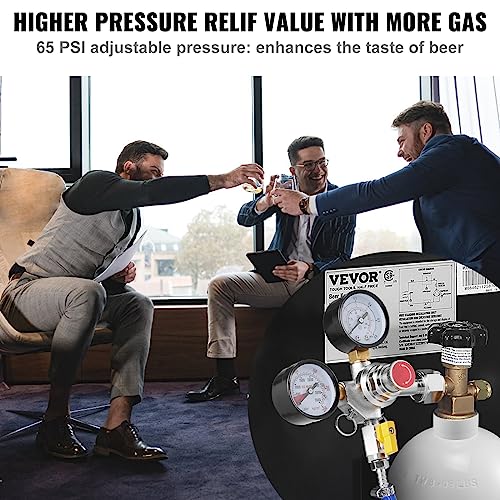 Image of VEVOR Double Gauge Regulator, CO2 Regulator Gauge with 0-60PSI, Heavy Duty CO2 Gauge Gas System, Draft Beer Regulator with Check Valve, Adjustable Pressure Regulator for Draft Beer Homebrew, CGA320