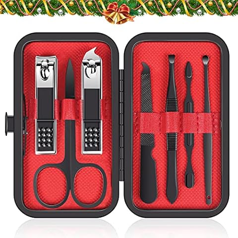Manicure Pedicure Set Stainless Steel Nail Clippers Personal Nail Clipping Tools Portable Travel Grooming Kit with Snap-shut Case, Black Cover