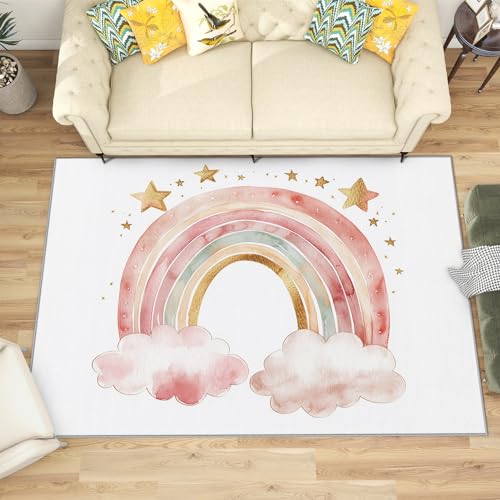 SherAvant Rainbow Rug for Girls Bedroom - 2x3 Rug - Rainbow Rug - Kids Nursery Baby Girls Area Rug - Cute Cartoon Cloud Star Rugs - Watercolor Kawaii CarpetSoft Washable Non Slip Low Pile Home Decor