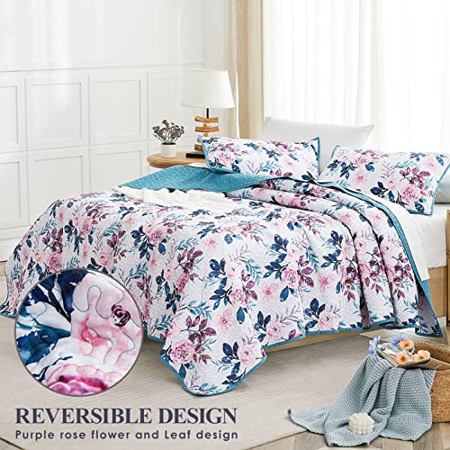 WRENSONGE Floral Quilt Queen Size - Reversible Botanical Flower Quilt Bedding Set Lightweight Bedspread Soft Coverlet for All Seasons (90"x94") — view 4