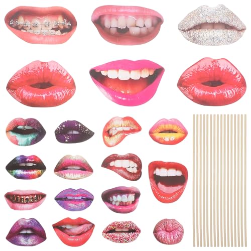 NUOBESTY 40 Juegos Accesorios para Fotografías con Boca Divertida y Labios de Papel con Palos de Bambú, Adecuado para Fiestas de Navidad y Cumpleaños