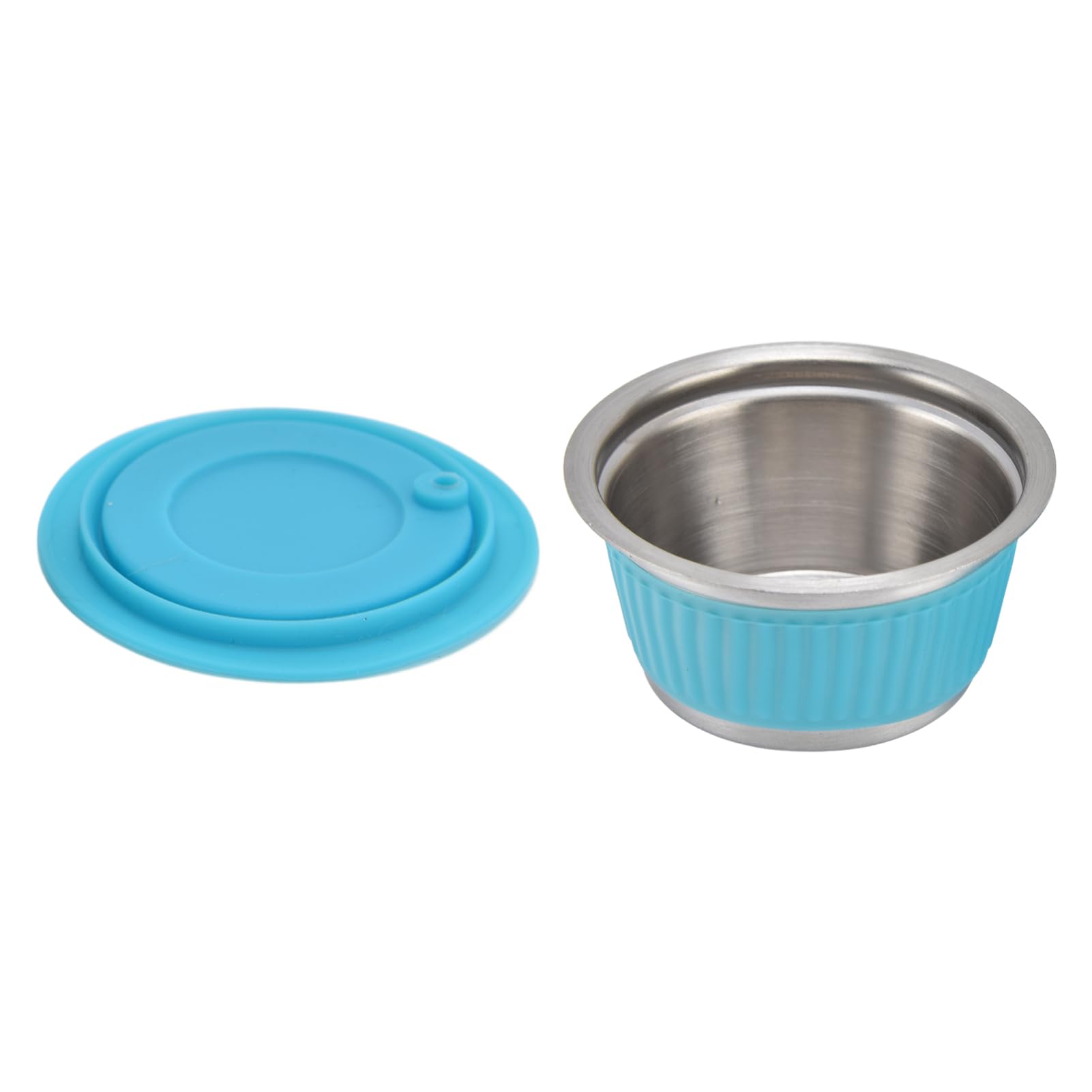 Coppa filtrante per capsule di caffè riutilizzabile in acciaio inox, set di capsule di caffè ricaricabili con pressino, copri polvere e cucchiaio, per macchine da caffè domestiche (Blu)