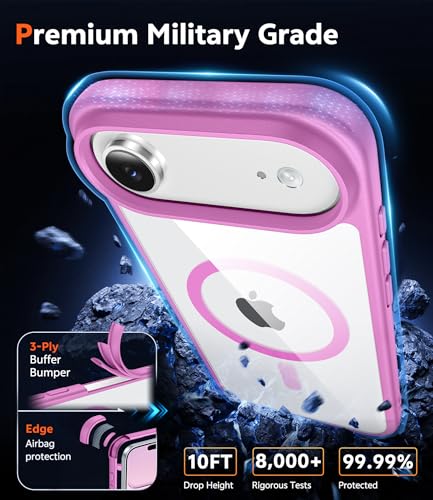 Image of FNTCASE for iPhone Air Case Clear: Magnetic Phone Cases with Screen Protector Drop Proof Compatible with Magsafe Slim Anti Yellowing Rugged Shockproof Protective Transparent Cell Cover (B-Pink)