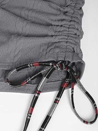 Image of ZEZCLO Women's Twisted Cable Knit Plaid Print Hooded Sweater Mock Button Ruched Shawl Neck Knit Top