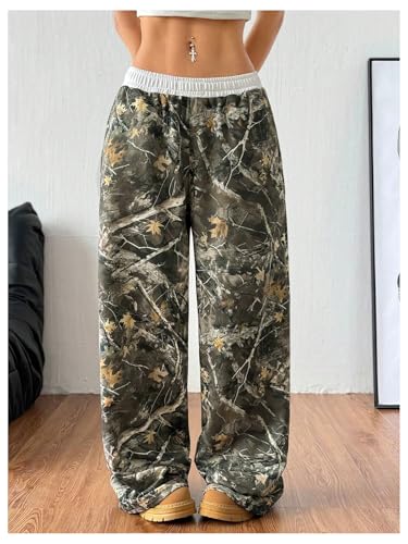 GORGLITTER Women's Double Waisted Camo Wide Leg Sweatpants Camouflage Baggy Trouser Workout Streetwear Track Pants4