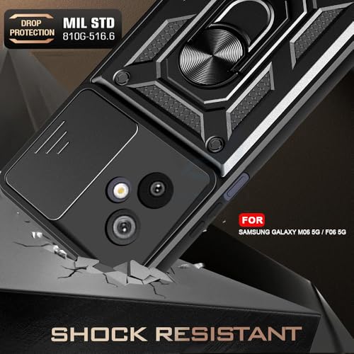 Image of AESTMO Tough Armor Samsung Galaxy M06 / F06 5G Bumper Back Case Cover | Ring Holder & Sliding Camera Cover | 360 Degree Protection Back Case Cover for Samsung Galaxy M06 / F06 5G (Black)