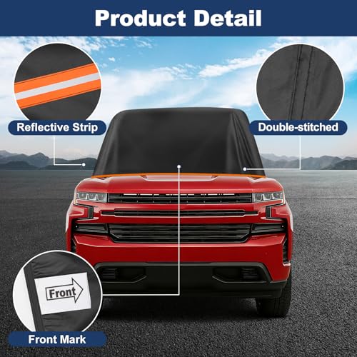 Image of QUNSUNUS Silverado 1500 Cab Cover Regular /Extended /Crew Cab All Years Compatible with Sierra 1500,Waterproof Silverado Truck Cover with Cotton Liner, Half Car Cover with Adjustable Straps and Zipper
