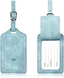 Tag De Mala Couro Para Identificação De Bagagem, Fecho De Fivela, Com Capa De Privacidade, Etiqueta De Bagagem De Couro Para Malas, Resistente E Durável – HEISIL (AZUL CLARO)