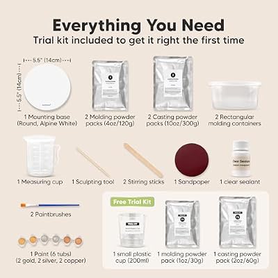 KeaBabies Baby Casting Kit Hands and Feet Mold-3D Newborn Hand Casting Kit & Stylish Wood Base,Easy DIY Infant Foot Molds 0-9 Months,First Mothers Day & Baby Keepsake Shower Gifts(Round,Alpine White)