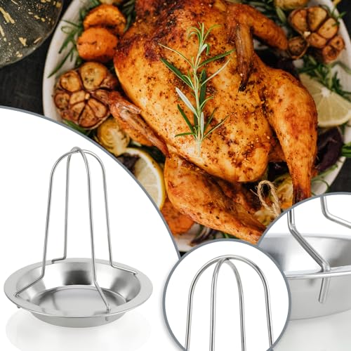 COM-FOUR® 2x Hähnchengrill - BBQ Hähnchenbräter für Grillhähnchen - Geflügelhalter zum Garen von Broiler - Brathähnchenhalter mit Auffangschale für den Ofen (02 Stück - Hähnchengrill)