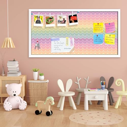 Image of ArtzFolio Wavey | Bulletin Board Notice Pin Board | Vision Soft Board Combo with Thumb Push Pins & Sticky Notes | White Frame | 24 x 12 inch (61 x 30 cms)