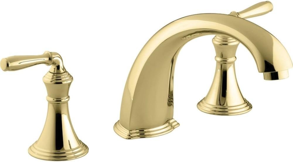 KOHLER T398-4-PB Devonshire Deck Mount Bath Faucet Trim, 3-Hole 2-Handle Bathtub Faucet, Nondiverter Spout, Vibrant Polished Brass