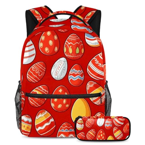 Ensemble de 2 sacs d'école tendance rouge et multicolore aux finitions soignées