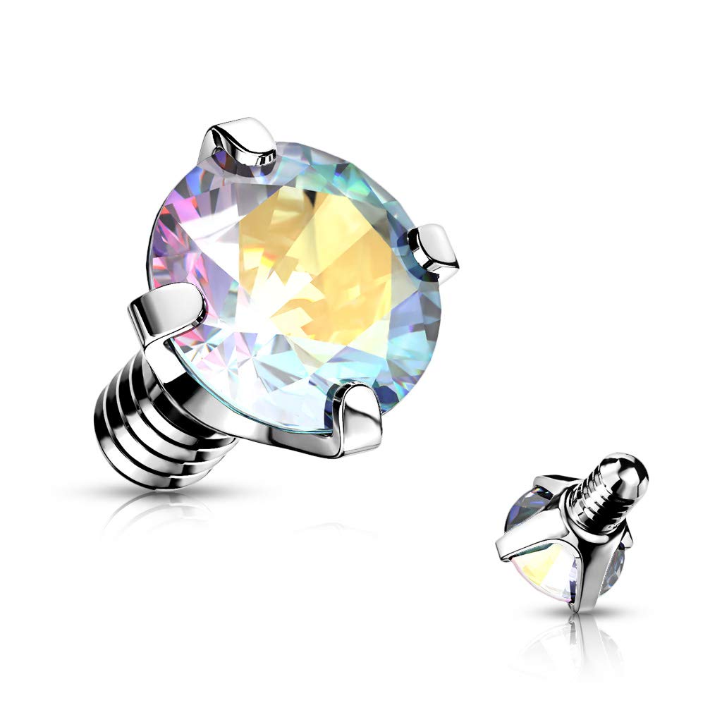 Paula & Fritz® Anclaje Dermal de circonita, muchos colores, tamaños y grosores, acero quirúrgico 316L, diseño de ancla de piel, Acero inoxidable, Circonia cúbica