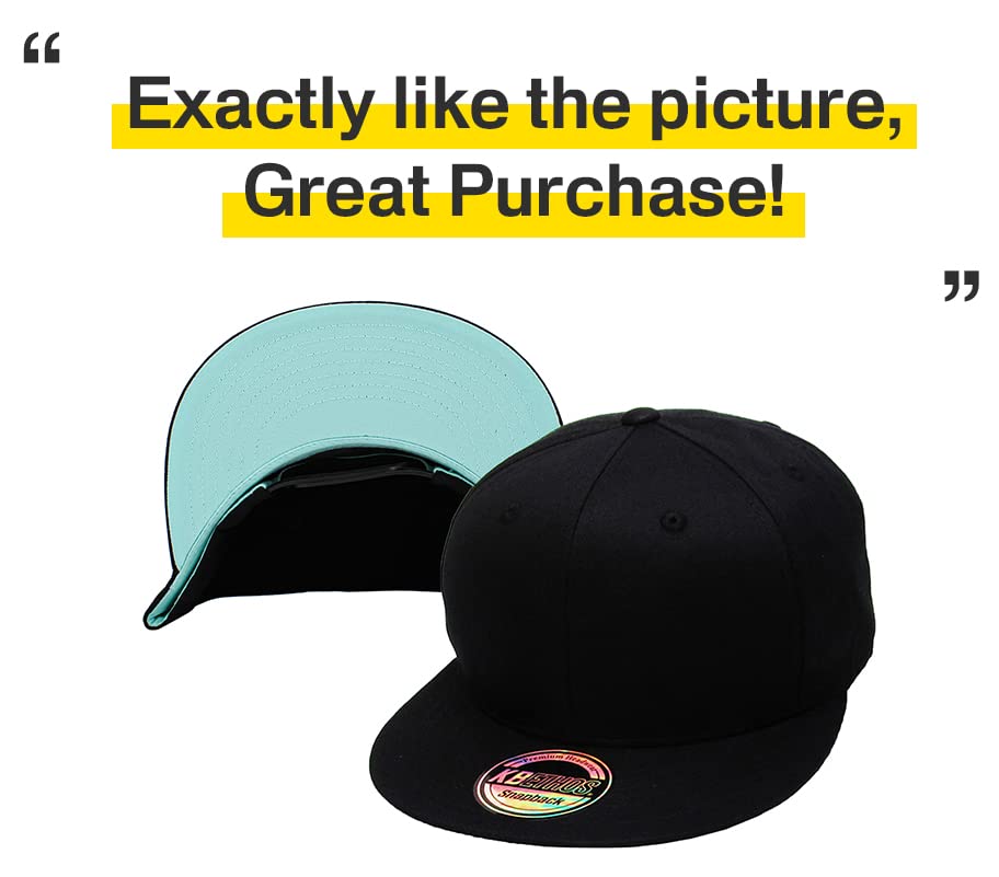 Image of KBETHOS Classic Snapback Hat Blank Cap Underbrim Cotton Wool Blend Flat Visor Adjustable Unisex