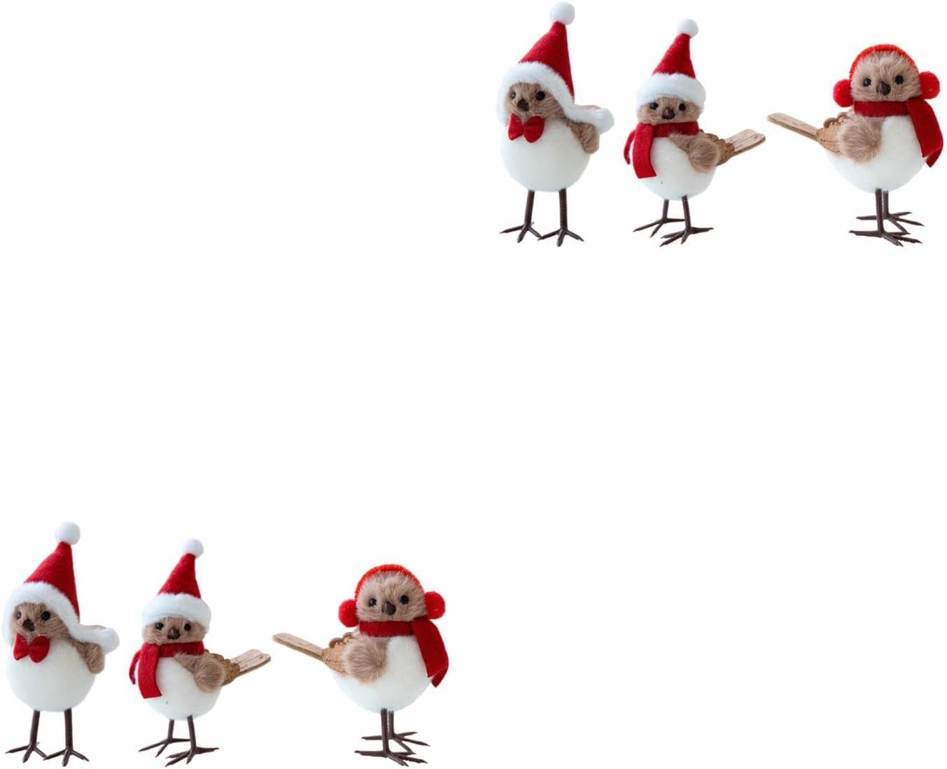LOGOFUN 6pcs Christmas Tree Decorations Standing Bird Figurines with Scarf and Hat for Xmas Holiday Party Ornament