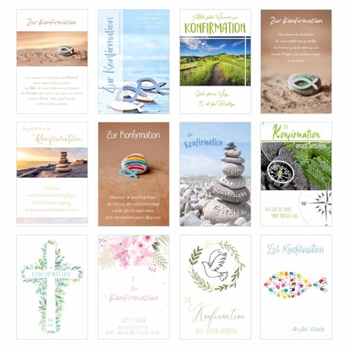 Edition Seidel Set 12 Konfirmationskarten mit Umschlag - Glückwunschkarte zur Konfirmation - Konfirmationskarte - Set Kartenset (Doppelkarten/Klappkarten mit Briefumschlag)