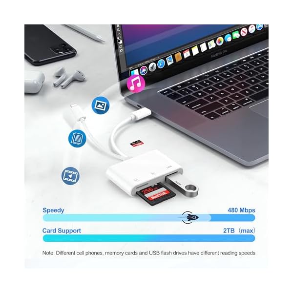 SD Card Reader for iPhone iPad Mac, Digital Camera Adapter to iPhone Lightning & USB C Dual Connector, Trail Camera Memory Card Viewer with SD/Micro SD/USB-A 3 Slot, No App Plug and Play - Image 5