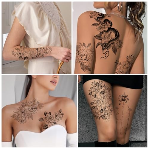 Image of Yazhiji 49 sheets large sexy flowers collection waterproof temporary tattoos lasting fake tattoos for women and girls.