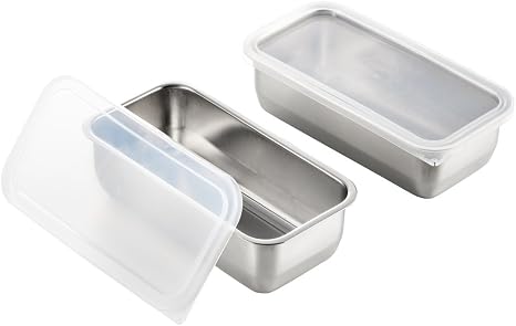 Amazon Co Jp ヨシカワ 日本製 保存容器 ふた付き スリム 2個組 シルバー ステンレス 1214841 ホーム キッチン