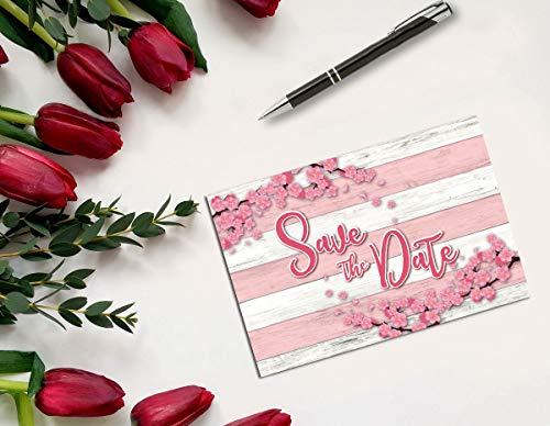Image of Stonehouse Collection | Rustic Pink Floral Save The Date Postcards | 40 Wedding, Baby Shower, Birthdays, Celebration Announcements | Great For Any Occasion | 4 inch x 6 inch Postcards - Made in the USA