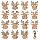 COHEALI 20pcs Christmas Reindeer Wooden Ornaments Blank Labels, DIY Craft Pendants for Holiday Decorations, Kids Hand-Painted Wood Tags, Elk Head Wood Shapes for Christmas Tree & Home Decor