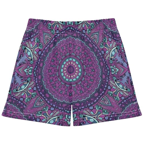 Girls Lounge Shorts Mandala Floral Purple Athletic Comfy Summer Casual Pajama Sleepwear Activewear, X-Small